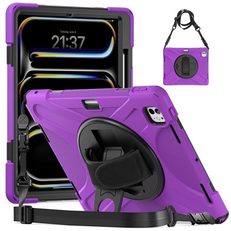 Rotatable Holder Silicone Hybrid PC Tablet Case with Shoulder Strap, For iPad Air 11 2024 / Air 11 2025, For iPad Air 13 2024 / Air 13 2025, For iPad Pro 13 2024, For iPad Pro 11 2024