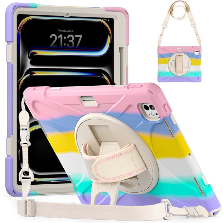 Rotatable Holder Silicone Hybrid PC Tablet Case with Shoulder Strap, For iPad Air 11 2024 / Air 11 2025, For iPad Air 13 2024 / Air 13 2025, For iPad Pro 13 2024, For iPad Pro 11 2024
