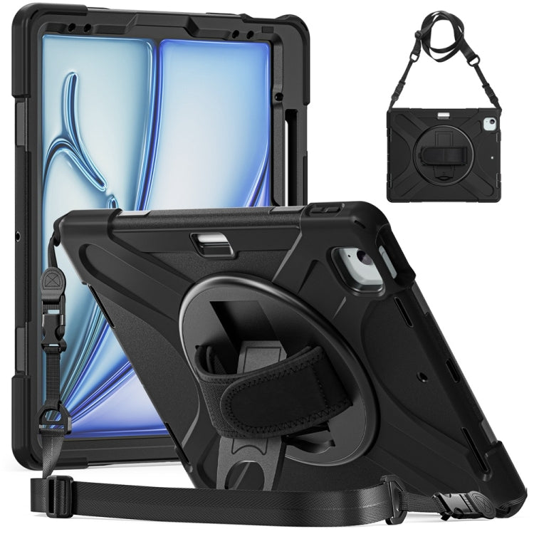 Rotatable Holder Silicone Hybrid PC Tablet Case with Shoulder Strap, For iPad Air 11 2024 / Air 11 2025, For iPad Air 13 2024 / Air 13 2025, For iPad Pro 13 2024, For iPad Pro 11 2024