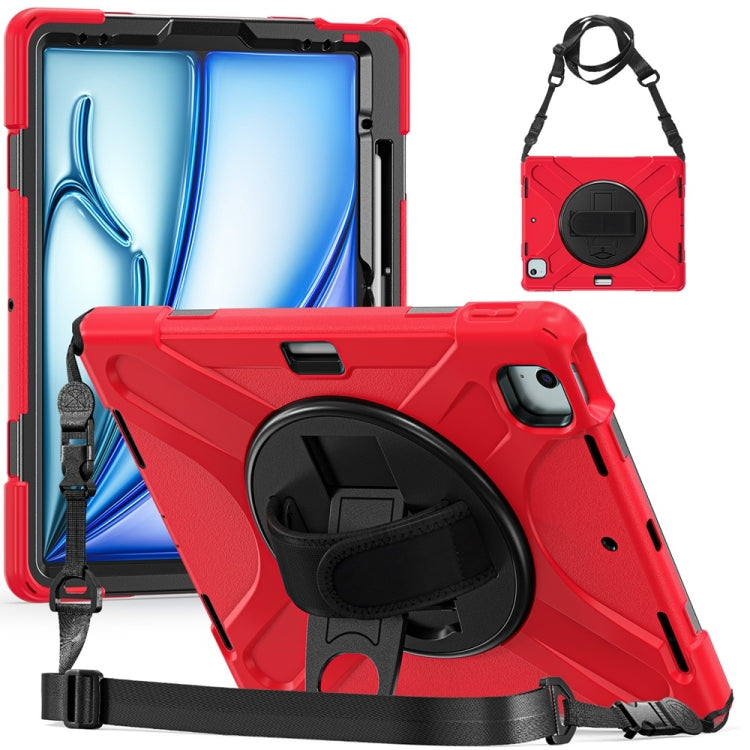 Rotatable Holder Silicone Hybrid PC Tablet Case with Shoulder Strap, For iPad Air 11 2024 / Air 11 2025, For iPad Air 13 2024 / Air 13 2025, For iPad Pro 13 2024, For iPad Pro 11 2024