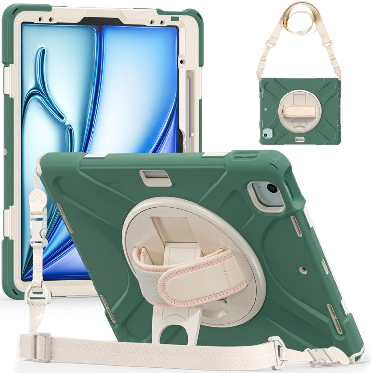 Rotatable Holder Silicone Hybrid PC Tablet Case with Shoulder Strap, For iPad Air 11 2024 / Air 11 2025, For iPad Air 13 2024 / Air 13 2025, For iPad Pro 13 2024, For iPad Pro 11 2024