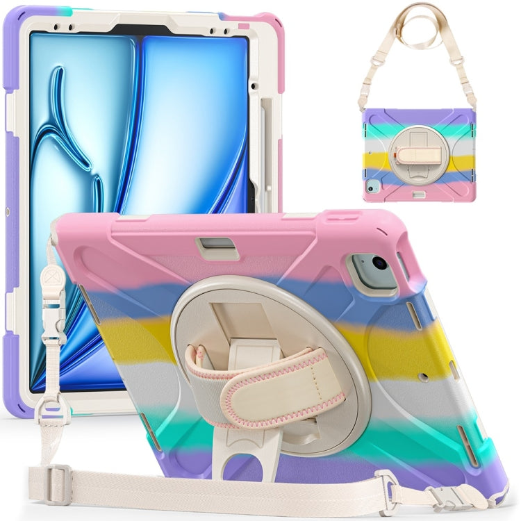 Rotatable Holder Silicone Hybrid PC Tablet Case with Shoulder Strap, For iPad Air 11 2024 / Air 11 2025, For iPad Air 13 2024 / Air 13 2025, For iPad Pro 13 2024, For iPad Pro 11 2024
