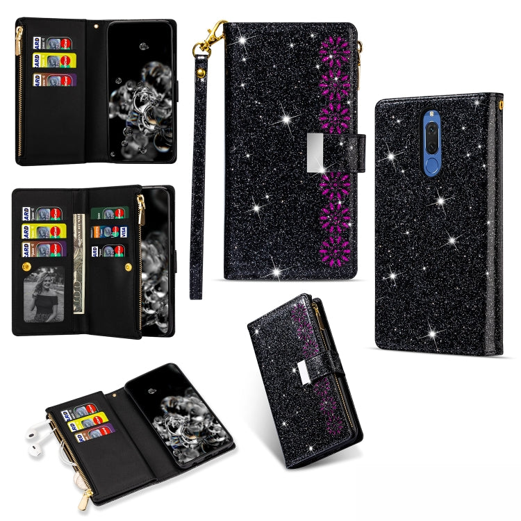 Multi-card Slots Starry Sky Laser Carving Glitter Zipper Horizontal Flip Leather Case with Holder & Wallet & Lanyard, For Huawei Mate 10 Lite, For Huawei Mate 10 Pro, For Huawei Mate 20, For Huawei Mate 20 lite, For Huawei Mate 20 Pro, For Huawei P20 l...