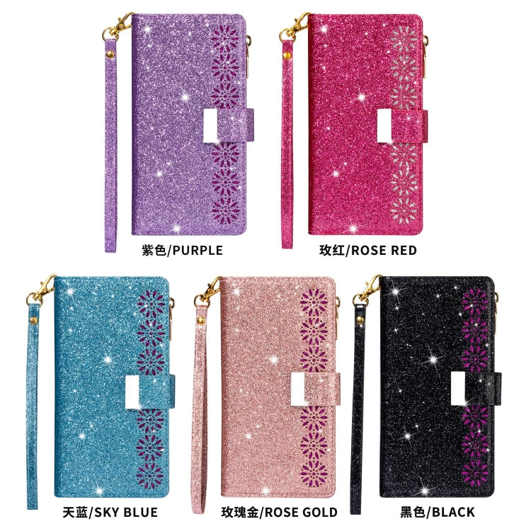 Multi-card Slots Starry Sky Laser Carving Glitter Zipper Horizontal Flip Leather Case with Holder & Wallet & Lanyard, For Huawei Mate 10 Lite, For Huawei Mate 10 Pro, For Huawei Mate 20, For Huawei Mate 20 lite, For Huawei Mate 20 Pro, For Huawei P20 l...