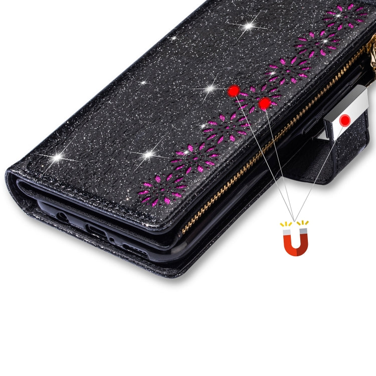 Multi-card Slots Starry Sky Laser Carving Glitter Zipper Horizontal Flip Leather Case with Holder & Wallet & Lanyard, For Huawei Mate 10 Lite, For Huawei Mate 10 Pro, For Huawei Mate 20, For Huawei Mate 20 lite, For Huawei Mate 20 Pro, For Huawei P20 l...