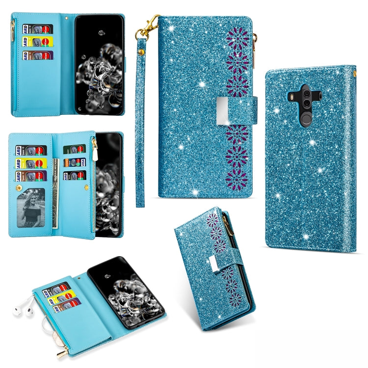 Multi-card Slots Starry Sky Laser Carving Glitter Zipper Horizontal Flip Leather Case with Holder & Wallet & Lanyard, For Huawei Mate 10 Lite, For Huawei Mate 10 Pro, For Huawei Mate 20, For Huawei Mate 20 lite, For Huawei Mate 20 Pro, For Huawei P20 l...