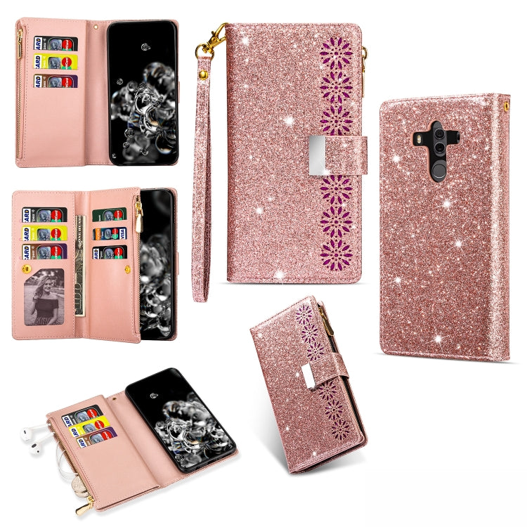 Multi-card Slots Starry Sky Laser Carving Glitter Zipper Horizontal Flip Leather Case with Holder & Wallet & Lanyard, For Huawei Mate 10 Lite, For Huawei Mate 10 Pro, For Huawei Mate 20, For Huawei Mate 20 lite, For Huawei Mate 20 Pro, For Huawei P20 l...