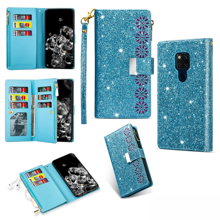 Multi-card Slots Starry Sky Laser Carving Glitter Zipper Horizontal Flip Leather Case with Holder & Wallet & Lanyard, For Huawei Mate 10 Lite, For Huawei Mate 10 Pro, For Huawei Mate 20, For Huawei Mate 20 lite, For Huawei Mate 20 Pro, For Huawei P20 l...