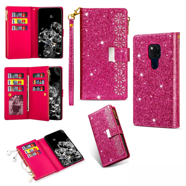 Multi-card Slots Starry Sky Laser Carving Glitter Zipper Horizontal Flip Leather Case with Holder & Wallet & Lanyard, For Huawei Mate 10 Lite, For Huawei Mate 10 Pro, For Huawei Mate 20, For Huawei Mate 20 lite, For Huawei Mate 20 Pro, For Huawei P20 l...