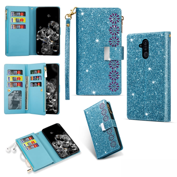 Multi-card Slots Starry Sky Laser Carving Glitter Zipper Horizontal Flip Leather Case with Holder & Wallet & Lanyard, For Huawei Mate 10 Lite, For Huawei Mate 10 Pro, For Huawei Mate 20, For Huawei Mate 20 lite, For Huawei Mate 20 Pro, For Huawei P20 l...