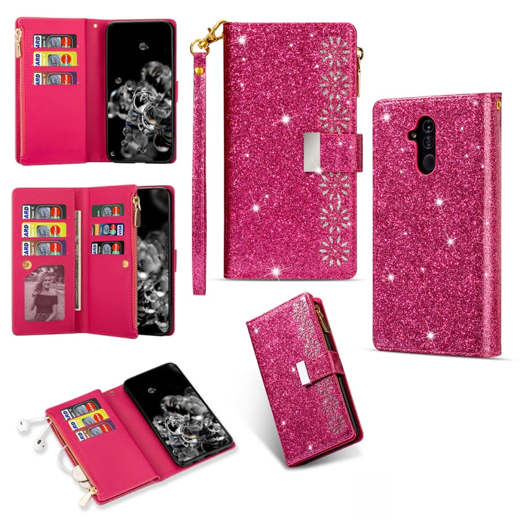 Multi-card Slots Starry Sky Laser Carving Glitter Zipper Horizontal Flip Leather Case with Holder & Wallet & Lanyard, For Huawei Mate 10 Lite, For Huawei Mate 10 Pro, For Huawei Mate 20, For Huawei Mate 20 lite, For Huawei Mate 20 Pro, For Huawei P20 l...