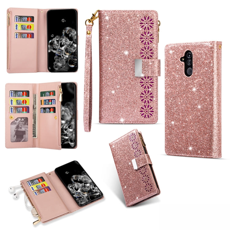 Multi-card Slots Starry Sky Laser Carving Glitter Zipper Horizontal Flip Leather Case with Holder & Wallet & Lanyard, For Huawei Mate 10 Lite, For Huawei Mate 10 Pro, For Huawei Mate 20, For Huawei Mate 20 lite, For Huawei Mate 20 Pro, For Huawei P20 l...