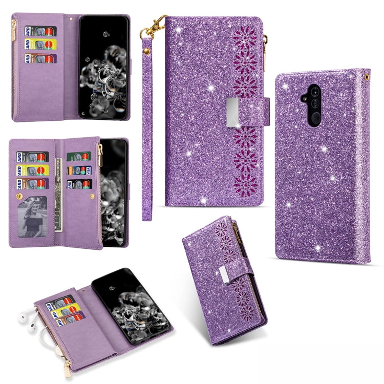 Multi-card Slots Starry Sky Laser Carving Glitter Zipper Horizontal Flip Leather Case with Holder & Wallet & Lanyard, For Huawei Mate 10 Lite, For Huawei Mate 10 Pro, For Huawei Mate 20, For Huawei Mate 20 lite, For Huawei Mate 20 Pro, For Huawei P20 l...