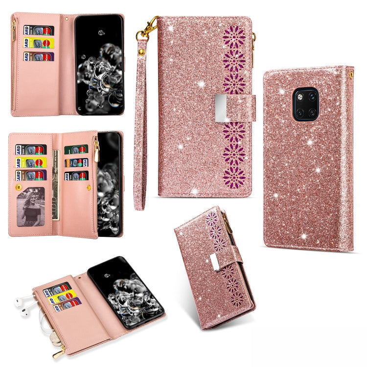 Multi-card Slots Starry Sky Laser Carving Glitter Zipper Horizontal Flip Leather Case with Holder & Wallet & Lanyard, For Huawei Mate 10 Lite, For Huawei Mate 10 Pro, For Huawei Mate 20, For Huawei Mate 20 lite, For Huawei Mate 20 Pro, For Huawei P20 l...
