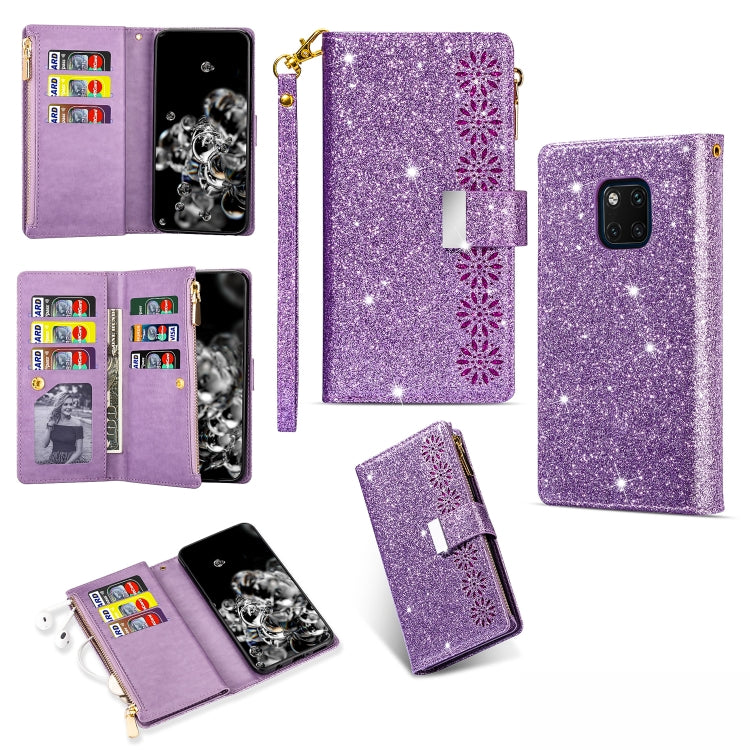 Multi-card Slots Starry Sky Laser Carving Glitter Zipper Horizontal Flip Leather Case with Holder & Wallet & Lanyard, For Huawei Mate 10 Lite, For Huawei Mate 10 Pro, For Huawei Mate 20, For Huawei Mate 20 lite, For Huawei Mate 20 Pro, For Huawei P20 l...