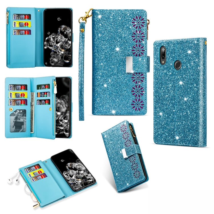 Multi-card Slots Starry Sky Laser Carving Glitter Zipper Horizontal Flip Leather Case with Holder & Wallet & Lanyard, For Huawei Mate 10 Lite, For Huawei Mate 10 Pro, For Huawei Mate 20, For Huawei Mate 20 lite, For Huawei Mate 20 Pro, For Huawei P20 l...