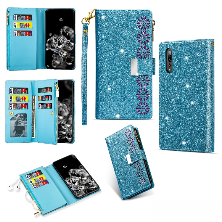 Multi-card Slots Starry Sky Laser Carving Glitter Zipper Horizontal Flip Leather Case with Holder & Wallet & Lanyard, For Huawei Mate 10 Lite, For Huawei Mate 10 Pro, For Huawei Mate 20, For Huawei Mate 20 lite, For Huawei Mate 20 Pro, For Huawei P20 l...