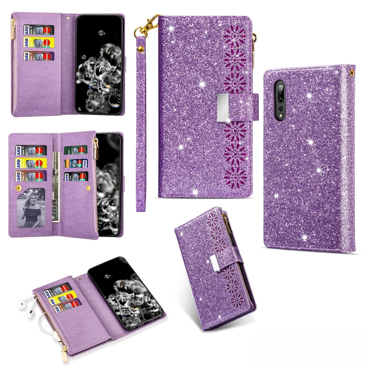 Multi-card Slots Starry Sky Laser Carving Glitter Zipper Horizontal Flip Leather Case with Holder & Wallet & Lanyard, For Huawei Mate 10 Lite, For Huawei Mate 10 Pro, For Huawei Mate 20, For Huawei Mate 20 lite, For Huawei Mate 20 Pro, For Huawei P20 l...