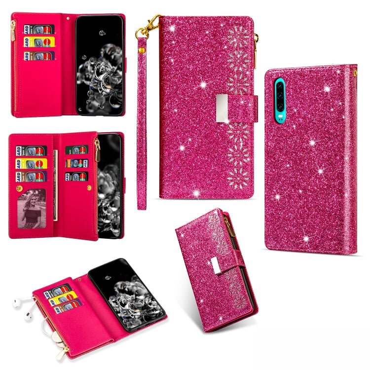Multi-card Slots Starry Sky Laser Carving Glitter Zipper Horizontal Flip Leather Case with Holder & Wallet & Lanyard, For Huawei Mate 10 Lite, For Huawei Mate 10 Pro, For Huawei Mate 20, For Huawei Mate 20 lite, For Huawei Mate 20 Pro, For Huawei P20 l...