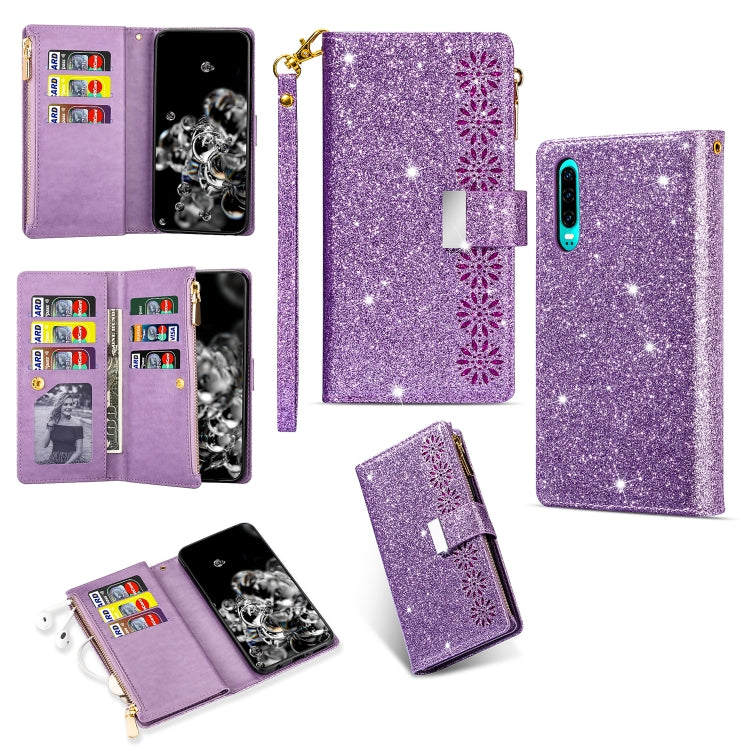 Multi-card Slots Starry Sky Laser Carving Glitter Zipper Horizontal Flip Leather Case with Holder & Wallet & Lanyard, For Huawei Mate 10 Lite, For Huawei Mate 10 Pro, For Huawei Mate 20, For Huawei Mate 20 lite, For Huawei Mate 20 Pro, For Huawei P20 l...