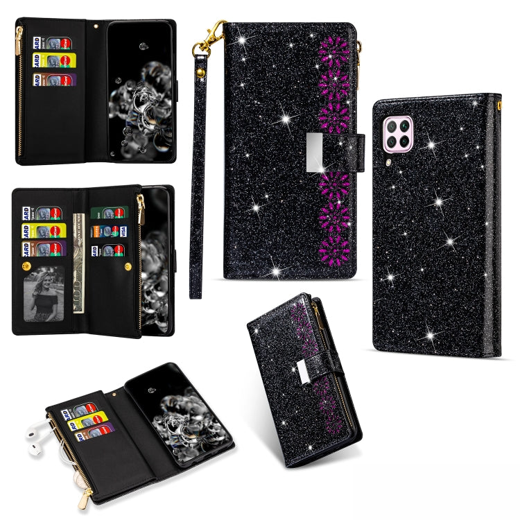 Multi-card Slots Starry Sky Laser Carving Glitter Zipper Horizontal Flip Leather Case with Holder & Wallet & Lanyard, For Huawei Mate 10 Lite, For Huawei Mate 10 Pro, For Huawei Mate 20, For Huawei Mate 20 lite, For Huawei Mate 20 Pro, For Huawei P20 l...