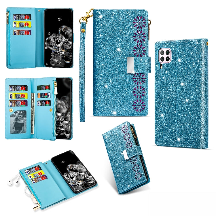 Multi-card Slots Starry Sky Laser Carving Glitter Zipper Horizontal Flip Leather Case with Holder & Wallet & Lanyard, For Huawei Mate 10 Lite, For Huawei Mate 10 Pro, For Huawei Mate 20, For Huawei Mate 20 lite, For Huawei Mate 20 Pro, For Huawei P20 l...