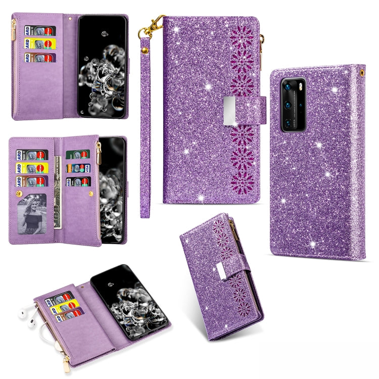 Multi-card Slots Starry Sky Laser Carving Glitter Zipper Horizontal Flip Leather Case with Holder & Wallet & Lanyard, For Huawei Mate 10 Lite, For Huawei Mate 10 Pro, For Huawei Mate 20, For Huawei Mate 20 lite, For Huawei Mate 20 Pro, For Huawei P20 l...