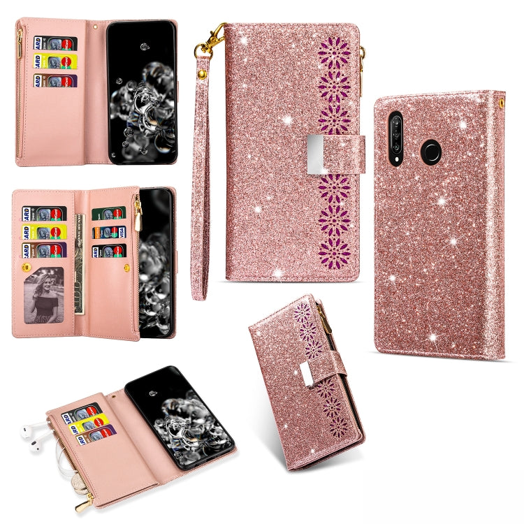 Multi-card Slots Starry Sky Laser Carving Glitter Zipper Horizontal Flip Leather Case with Holder & Wallet & Lanyard, For Huawei Mate 10 Lite, For Huawei Mate 10 Pro, For Huawei Mate 20, For Huawei Mate 20 lite, For Huawei Mate 20 Pro, For Huawei P20 l...