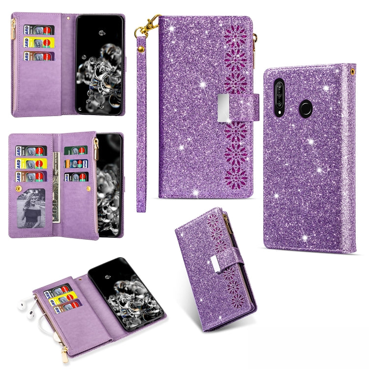 Multi-card Slots Starry Sky Laser Carving Glitter Zipper Horizontal Flip Leather Case with Holder & Wallet & Lanyard, For Huawei Mate 10 Lite, For Huawei Mate 10 Pro, For Huawei Mate 20, For Huawei Mate 20 lite, For Huawei Mate 20 Pro, For Huawei P20 l...