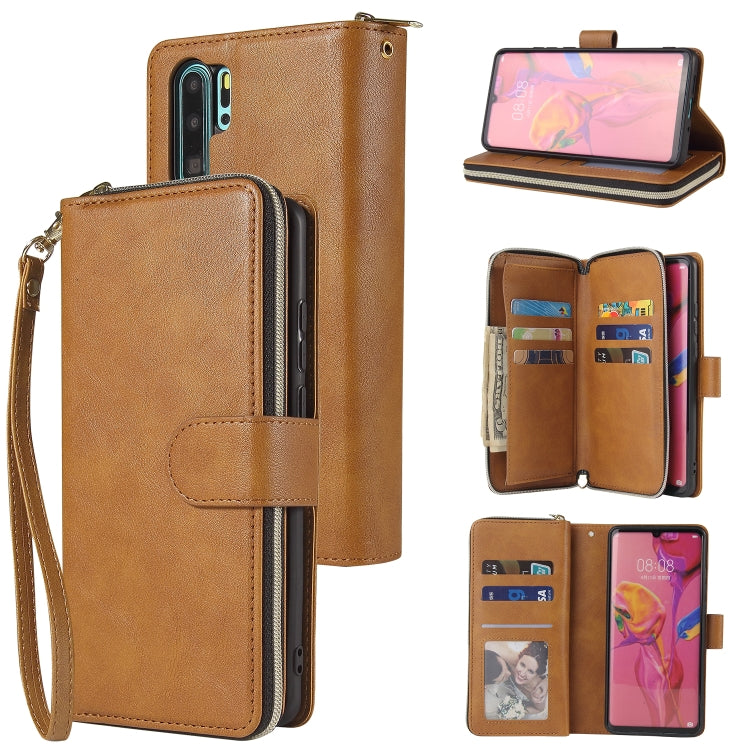 Zipper Wallet Bag Horizontal Flip PU Leather Case with Holder & 9 Card Slots & Wallet & Lanyard & Photo Frame, For Huawei P30, For Huawei P30 Lite, For Huawei P30 Pro, For Huawei P40, For Huawei P40 Lite, For Huawei P40 Pro, For Huawei P40 Pro+��������...