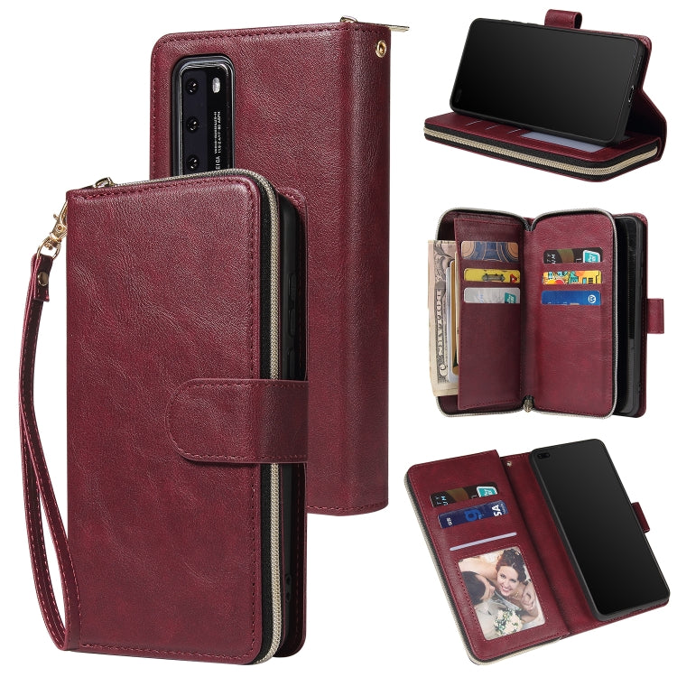 Zipper Wallet Bag Horizontal Flip PU Leather Case with Holder & 9 Card Slots & Wallet & Lanyard & Photo Frame, For Huawei P30, For Huawei P30 Lite, For Huawei P30 Pro, For Huawei P40, For Huawei P40 Lite, For Huawei P40 Pro, For Huawei P40 Pro+��������...