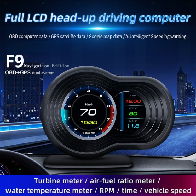 F9 OBD2 + GPS Mode Car HUD Head-up Display Speed / Water Temperature / Voltage Display, F9 OBD2 GPS