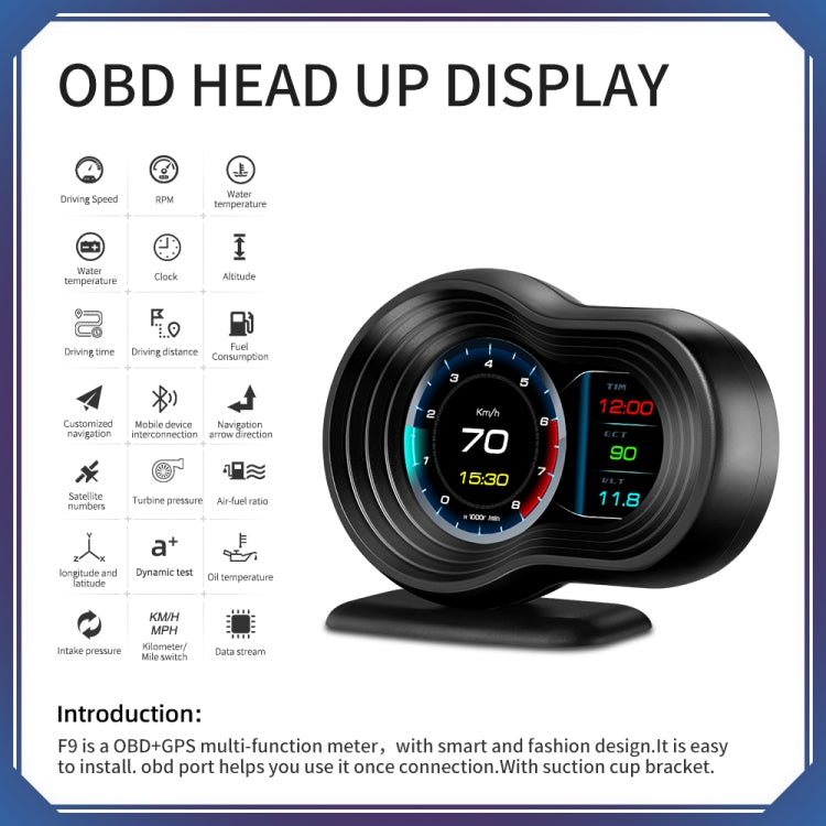 F9 OBD2 + GPS Mode Car HUD Head-up Display Speed / Water Temperature / Voltage Display, F9 OBD2 GPS