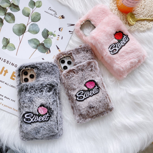 Rose Flower Hand Warmer Plush Shockproof TPU Case