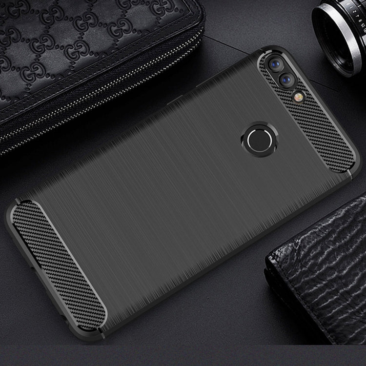 For Huawei  P smart / Enjoy 7S Brushed Texture Carbon Fiber Shockproof TPU Protective Back Case, For Huawei P smart / Enjoy 7S