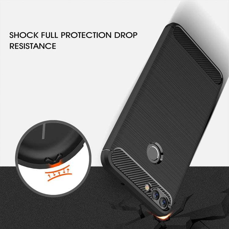 For Huawei  P smart / Enjoy 7S Brushed Texture Carbon Fiber Shockproof TPU Protective Back Case, For Huawei P smart / Enjoy 7S