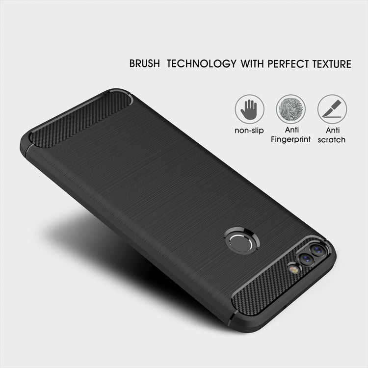 For Huawei  P smart / Enjoy 7S Brushed Texture Carbon Fiber Shockproof TPU Protective Back Case, For Huawei P smart / Enjoy 7S