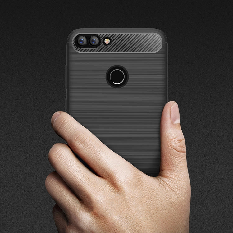 For Huawei  P smart / Enjoy 7S Brushed Texture Carbon Fiber Shockproof TPU Protective Back Case, For Huawei P smart / Enjoy 7S