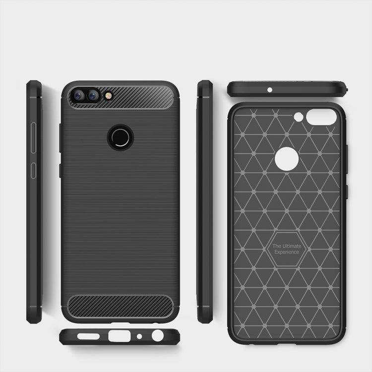 For Huawei  P smart / Enjoy 7S Brushed Texture Carbon Fiber Shockproof TPU Protective Back Case, For Huawei P smart / Enjoy 7S