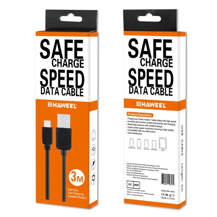HAWEEL 3m High Speed Micro USB to USB Data Sync Charging Cable For Samsung, Xiaomi, Huawei, LG, HTC, The Devices with Micro USB Port, Micro USB 3m