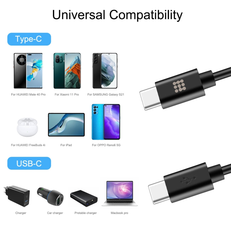 HAWEEL 1m 25W 3A Type-C / USB-C to Type-C / USB-C Fast Charging Data Cable with OTG, Type-C to Type-C 1m Black