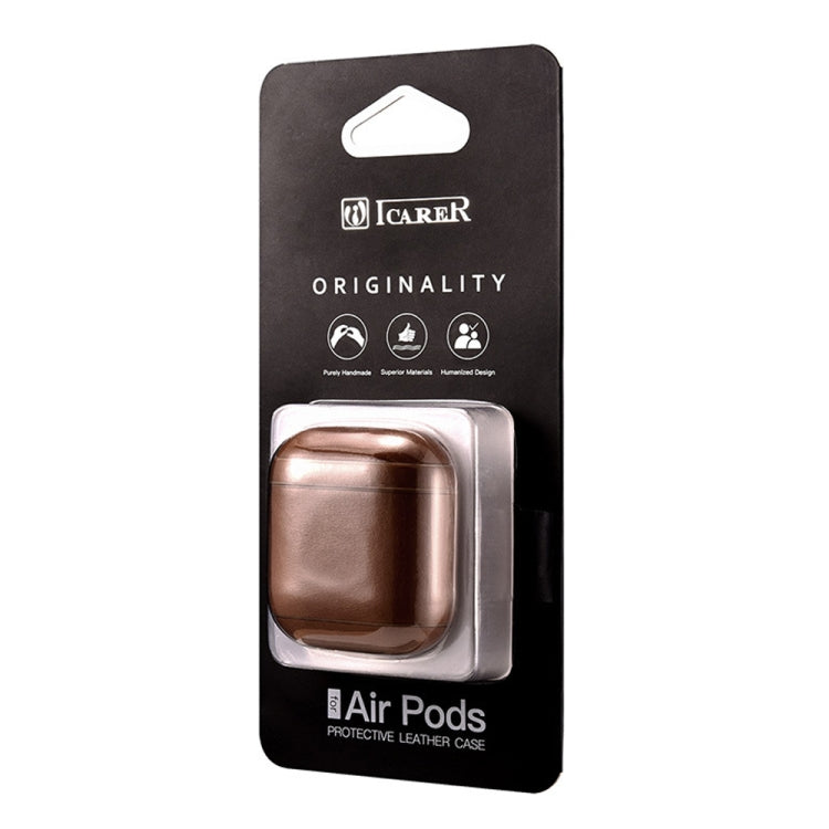 ICARER Cowhide Leather Anti-lost Dropproof Wireless Earphones Charging Box Protective Case for Apple AirPods 1/2, with Clasp, with Clasp Khaki