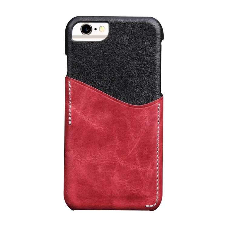 For iPhone 6 & 6s Genuine Cowhide Leather Color Matching Back Cover Case with Card Slot
