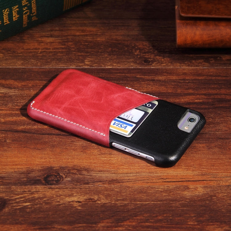 For iPhone 6 & 6s Genuine Cowhide Leather Color Matching Back Cover Case with Card Slot