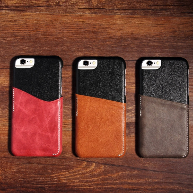 For iPhone 6 & 6s Genuine Cowhide Leather Color Matching Back Cover Case with Card Slot