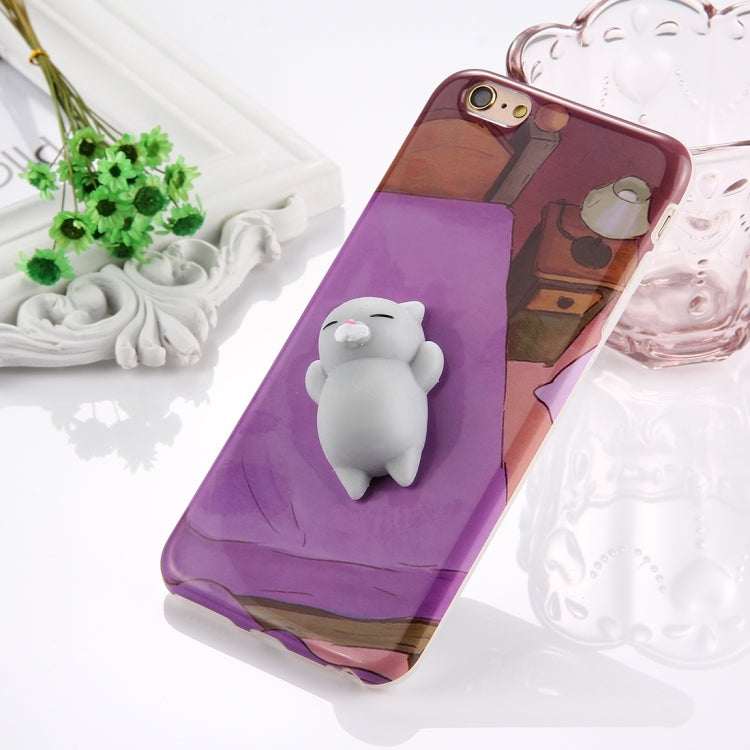 For iPhone 6 Plus & 6s Plus 3D Lovely Cat Pattern Squeeze Relief IMD Workmanship Squishy Dropproof Protective Back Cover Case, For 6P & 6sP