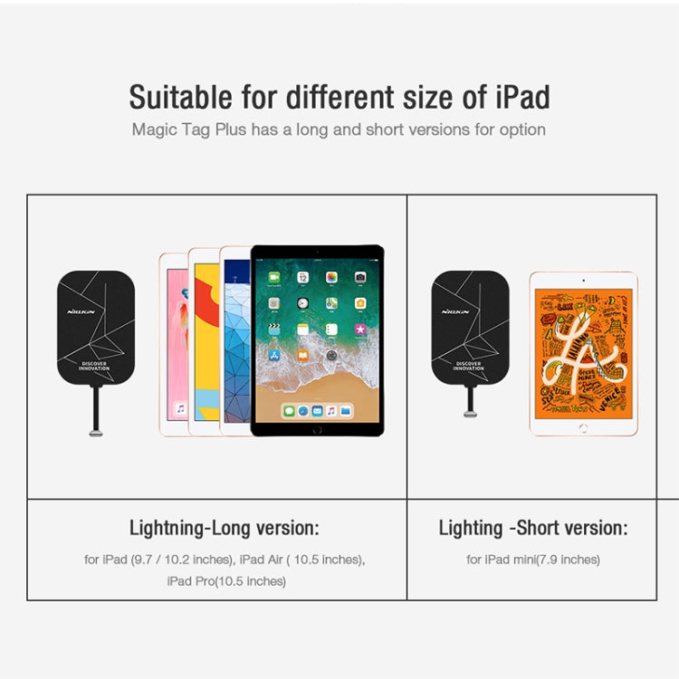 NILLKIN NKR01 For iPad 9.7 / 10.2 inch & iPad Air 10.5 inch & iPad Pro 10.5 inch Long Magic Tag Plus QI Standard Wireless Charging Receiver with 8 Pin Port, 8 Pin Long