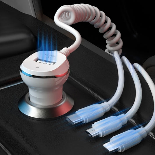 WK WP-C24 3.1A Explore The 3-in-1 Free Edition 8 Pin / Micro USB / USB-C / Type-C Data Cable + USB Car Charger