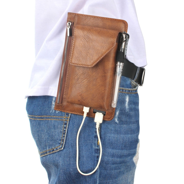 Universal Multi-function Retro Crazy Horse Texture Zipper Vertical Flip PU Leather Case / Waist Bag for iPhone 8 Plus & 7 Plus   & iPhone 7 & iPhone 6 Plus & Galaxy A3 (2017)