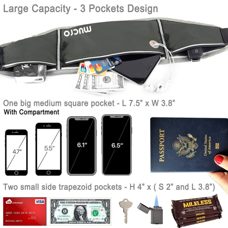 Mucro Running Fanny Bag Large Capacity Sports Belt Waist Pouch Bag with Survival Whistle & Adjustable Extender for iPhone 12  / 12 Pro, iPhone XS Max and 6.5 inch Phones